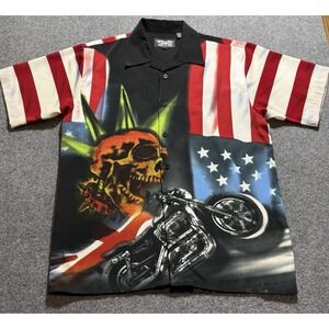 Dragonfly Shirt Mens Large‎ Skull Motorcycle Biker American Flag House of Blues